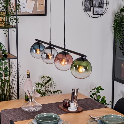 HOFSTEIN Pendelleuchte Gastor, 4-flammige Hängelampe aus Metall/Glas in Schwarz/Grün/Blau/Chrom/Rauch/Kupfer/Klar, Hängeleuchte im Retro-Design (Schirme Ø 15 cm), E14, Esszimmer, Küche, Wohnzimmer