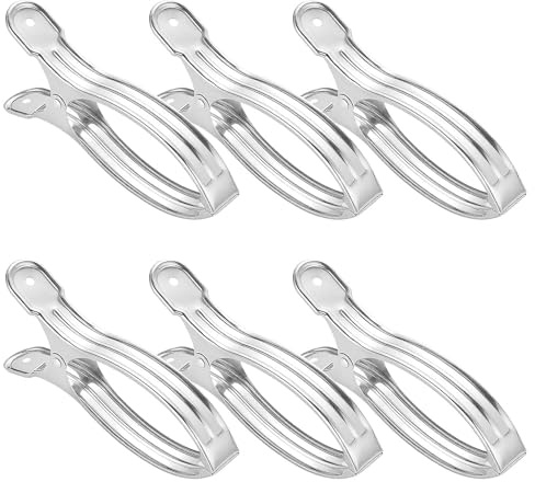 HLIWS 6 mollette grandi e resistenti per trapunte,per il giardino,il bagno | Acciaio inossidabile,resistente al vento e antiscivolo,design aperto,16×2,1cm,per appendere pantaloni, leggings,gonne