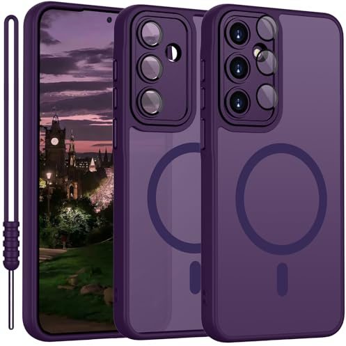 YUANDMI für Samsung Galaxy A55 5G Hülle kompatible mit MagSafe, Handyhülle für Samsung Galaxy A55 5G Magnetisch Matte Touch Kameraschutz, rutschfest Kratzfest Schutz Stoßfest Hülle Dunkel Violett