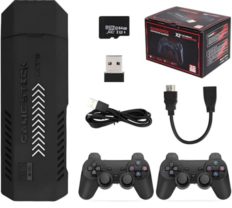 Retro Game Stick Console Handheld 64GB – Plug & Play Gaming System with 30,000+ Classic & 3D Games, 40+ Emulators, Dual 2.4G Wireless Controllers, HDMI HD Output for TV/Projector Gift for BOYS
