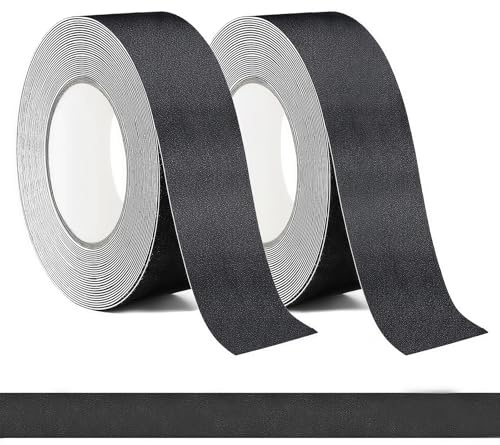 Kisizity 2 Rollen Anti-Rutsch-Klebeband 50mm x 10m Selbstklebendes Antirutsch Klebeband Schwarz Anti-Rutsch-Band Treppe Anti Rutsch Streifen für Stufen Treppen Böden Innen- und Außenbereich