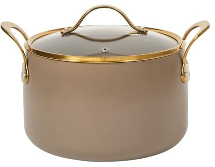 Bloomhouse - Two Time Oprah's Favorite Things Winner - 8 Quart Stock Pot w/Lid – PFAS-Free Ceramic Nonstick Dutch Oven Heavy Duty Aluminum Oven Safe Dishwasher Safe Cappuccino Cream w/Gold Handles