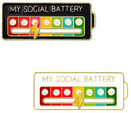 2 Stück My Social Battery Pin, Social Battery Pin, Interaktive Stimmungsnadeln, für Frauen Und Männer, Süßes Kreatives Geschenk(Weiß+schwarz)