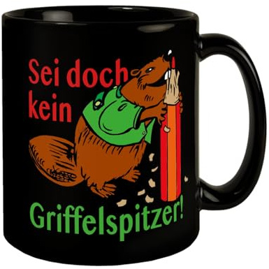 speecheese Tasse Biber in Schwarz Spruch: Sei doch kein Griffelspitzer | Lustige für Büro