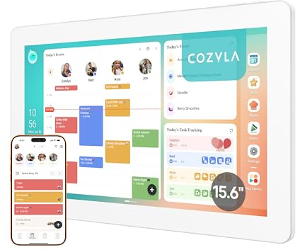 Cozyla Calendar Plus 2: 15.6 Digital Calendar Smart Family Wall Planner | Goole Play Store, Customisable Dashboard, Electronic Touchscreen Display, Chore Chart & Reward, Meals, Desk Stand, UK Adapter