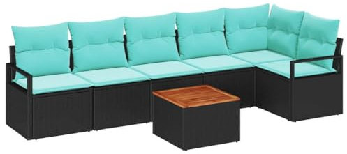 vidaXL Gartensofa-Set mit Kissen 7 pcs Schwarz Poly-Rattan, Modulares Gartenmöbel-Set, wetterfest, UV-beständig, Flexibles Lounge-Sofa für den Sommer, bequem und stylisch