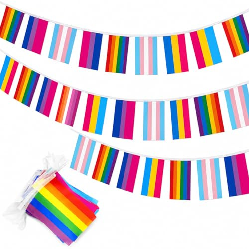 Gay Pride Flagge, Regenbogen Flaggen Banner, LGBT Banner, Wetterfest Regenbogen Flag Outdoor, Girlande für Garten, Drinnen und Draußen, Pride Month Parade Party Dekoration