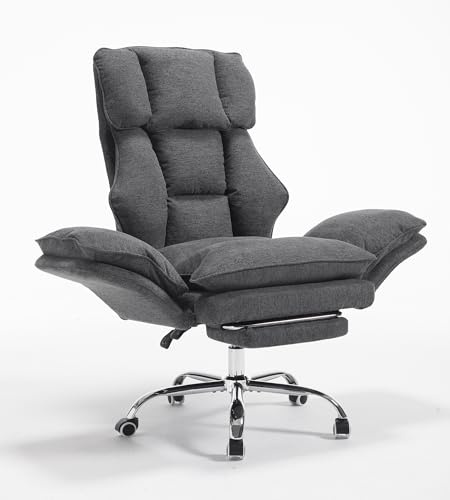 Czoluxo Ergonomischer Bürostuhl Grau – Chenille-Bezug, Gaming & Home Office Stuhl, 135° Liegefunktion, Verstellbare & Klappbare Armlehnen, Fußstütze, Breite Sitzfläche für Schneidersitz