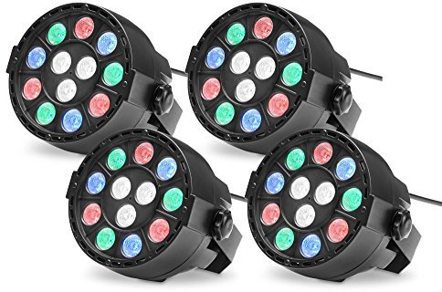 4x Showlite SPS-121 LED Smart Party Spot (3 rote, 3 grüne, 3 blaue und 3 weiße LEDs mit je 1 Watt Leistung, DMX-Betrieb möglich, klein, kompakt & leistungsstark, leiser Lüfter) Schwarz