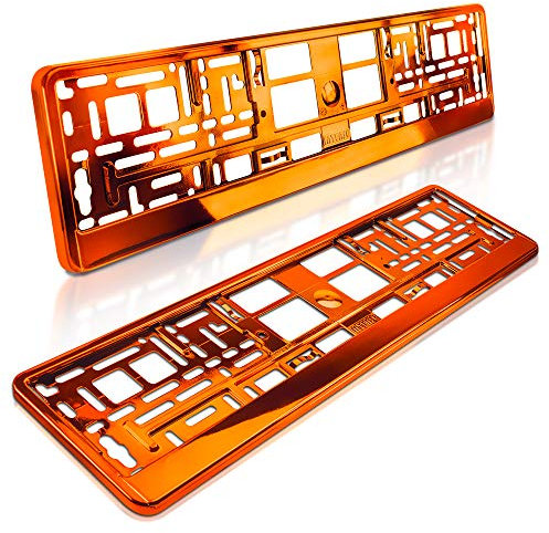 schildEVO 2 Kennzeichenhalter | ORANGE Metallic Hochglanz | Rot - Gelb Chrom Look | Nummernschildhalter | Kennzeichen-Halterung | DHL-Versand