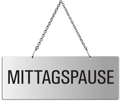 Hängeschild Mittagspause 175x65 mm silber-matt eloxiert Text einseitig Metallkette Nr.31052-E