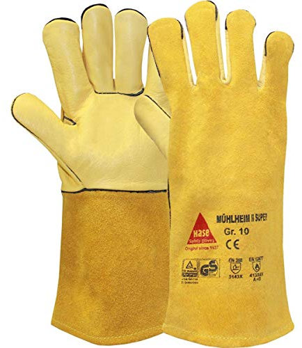 6 Paar Hase Safety Gloves Mühlheim-I-Super Schweißerhandschuhe lang, Leder-Arbeitshandschuhe mit Stulpe Größe XL (10)
