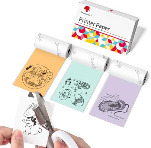 Phomemo Farbiges Selbstklebendes Thermopapier für T02, M02, M02S, M02PRO, M03, M03AS, M04S, M04AS Mini-Handy-Drucker, Grün/Lila/Orange, 53 mm x 3,5 m, 3 Rollen