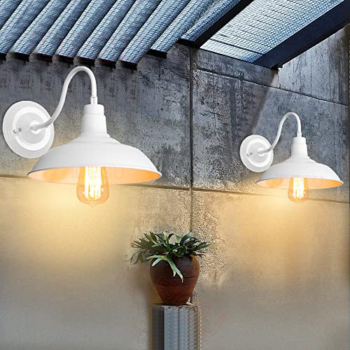 iDEGU 2 Stück Industrie Wandleuchten, 26cm Vintage Wandlampe Innen Retro Wandspot E27 Wandbeleuchtung Wandstrahler für Küche Wohnzimmer Flur Büro (Weiß)