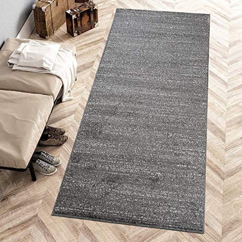 Carpeto Rugs Teppich Läufer Flur - Modern Teppichläufer - Kurzflor, Weich - Flurläufer für Wohnzimmer, Schlafzimmer - Teppiche - Meterware - Schwarz Grau - 100 x 200 cm