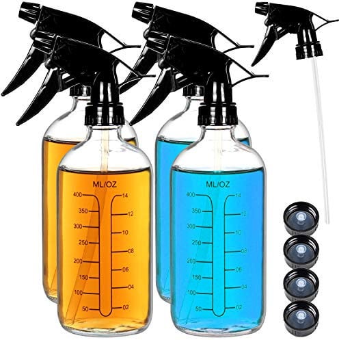 Youngever 4 Paquetes 500ML Botellas de Spray, Botella de Vidrio para Spray, Pulverizador Vidrio (Pulverizador Negro)