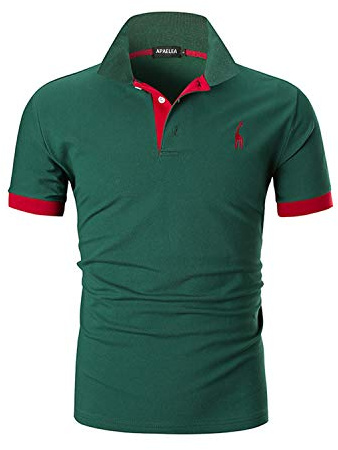 APAELEA Herren Poloshirt Kurzarm Giraffe Stickerei Einfarbig Freizeit Baumwolle Polohemd für Männer