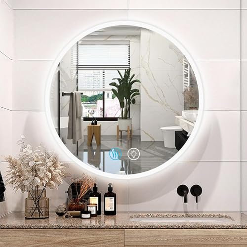 Habison 80cm LED Badspiegel rund, Badezimmer Spiegel mit Beleuchtung Acrylrahmen dimmbarer Badspiegel mit Touch-Schalter, warmes Weiß/kaltes Weiß/neutrale Farben