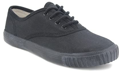 Dek Boys Girls Unisex Canvas Lace Up PE Pumps Sports Back to School Uniform Trainers Plimsolls (Black, Numeric_13)