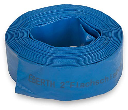 EBERTH Tubo Flessibile Piatto da 10m, 2 Pollice, 52mm di Diametro, PVC Flessibile e Resistente, Tubo Industriale per Acqua e Irrigazione, Blu