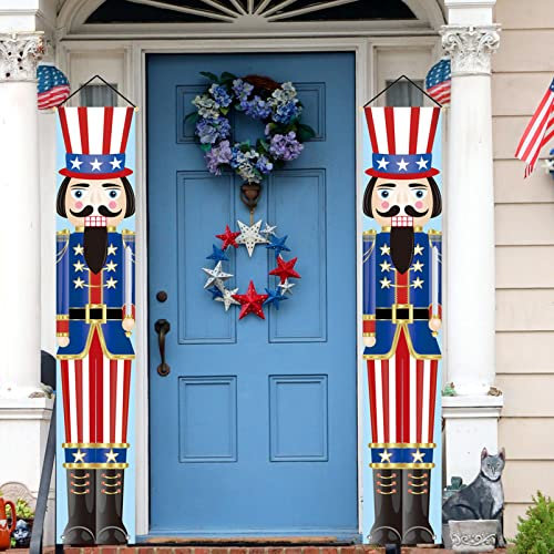 Patriotic Decoration Nutcracker Porch Sign Front Door Banner, 4th of July Memorial Day Independence Day Hanging Banner Flag for Yard Indoor Outdoor Party Decor 12 x 72 Inch (nutcracker)