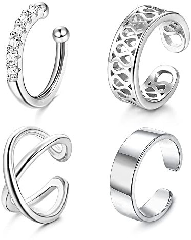 YADOCA 4 Stück 925 Sterling Silber Ear Cuff für Damen Mädchen Ohrmanschette Ohrringe Earcuffs Helix Knorpel Clip auf Wickelohrring Ohrclips Ohne OhrlöCher Fakepircings Ohr Cuffs Ohrklemme