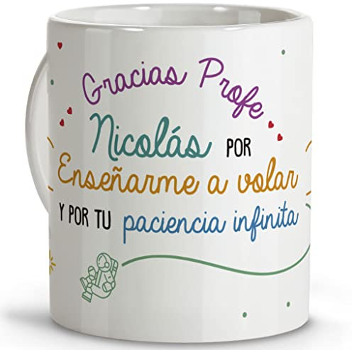LolaPix Regalos para Profesoras. Tazas Profesores. Taza personalizada con Nombre. Regalos para Profesores. Taza de Cerámica. Interior de Colores. PACIENCIA INFINITA.