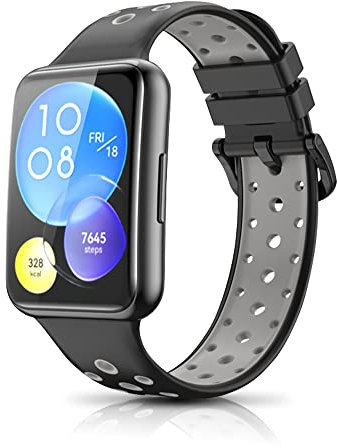 Niboow Cinturino Compatibile con Huawei Watch Fit 2, Morbido Silicone Watch Band, Uomini Donne Sportivo Sostitutivo Cinturino Compatibile con Huawei Watch Fit 2 - Nero/Grigio