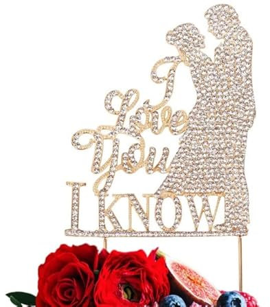 JORCEDI I Love You I Know Wedding Cake Topper Rhinestone Metal Love Couple For Anniversary Wedding Bachelorette Proposal Party Engagement Decoration