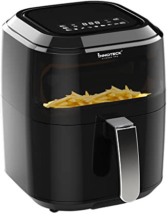Innoteck Kitchen Pro 5L Air Fryer with Viewing Window - Healthy Low Fat No Oil Cooking - For Air Frying, Roast, Dehydrate, Bake, & Reheat - Dishwasher Safe Accessories, Non-Slip Feet - Gloss Black