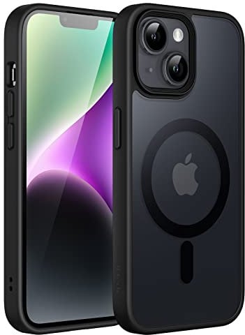 JETech Magnetisch Hülle für iPhone 14 6,1 Zoll Kompatibel mit MagSafe, Durchscheinende Matt Handyhülle Rückseite Dünn Stoßfest Schutzhülle (Schwarz)