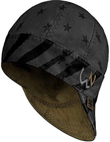 Welder Nation 8 Panel Schweißkappe, 100% Baumwolle, Duck Canvas Außenseite, schützende, langlebige Herrenhüte ohne Einhornspitze zum Schweißen, schwere Arbeiten,Premium, The Patriot (schwarz), 7.25