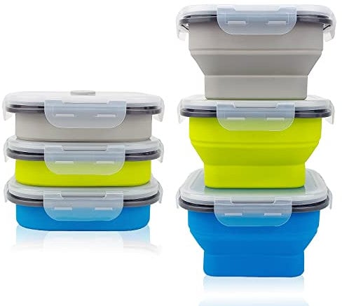Lunbengo Camping Collapsible Food Storage Containers with Lids, 15 * 15cm, Silicone Food Containers,for Travel, Fishing, and Kitchen Meal Prep, 900ml