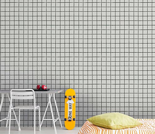 New Walls Papier peint non tissé à carreaux Noir/blanc Style maison de campagne 10,05 x 0,53 m