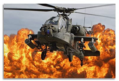 JUNNA Fighter Jet Poster Grauer Apache Hubschrauber fliegende dekorative Malerei Leinwand Wand und Kunst Bild Familie Schlafzimmer Dekor 40 x 60 cm