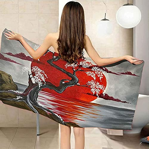SIVAGA Mikrofaser Strandtuch Groß 100x200 cm Kirschblüten Badetuch 3D Japanischer Stil Weiches Leicht Handtuch Schnelltrocknend Sandfreies Strandhandtuch Saunahandtuch Reisehandtuch