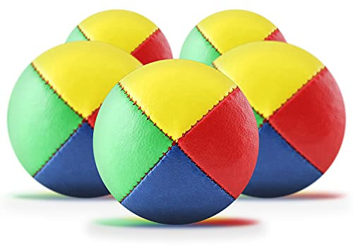 Diabolo Freizeitsport Jonglierbälle 5er Set, 62mm Jonglierball mit nachhaltiger Vogelhirse gefüllt, wasserabweisend, Kunstleder, für Kinder & Anfänger