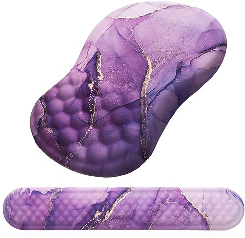 Mouse Pad Wrist Support, Laokiiy 2 in1 Keyboard Wrist Rest+ Ergonomic Mouse Pad, Non-Slip Wrist Rest for Computer Keyboard, Made Easy Typing & Relieve Wrist Pain(Amethyst Purple Marble)