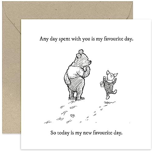 Old English Co. Winnie Puuh Geburtstagskarte für Freund – Lieblingstag Zitat von Winnie Puuh und Ferkel für Schwester, Cousin, BFF – Thinking of You Trauerkarte | Innenseite blanko mit Umschlag