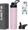 COKTIK Botella de agua isotérmica de acero inoxidable con tapa de paja, 650 ml, botella de agua fría de doble pared al vacío, impermeable y ligera para senderismo, ciclismo, correr (rubor)