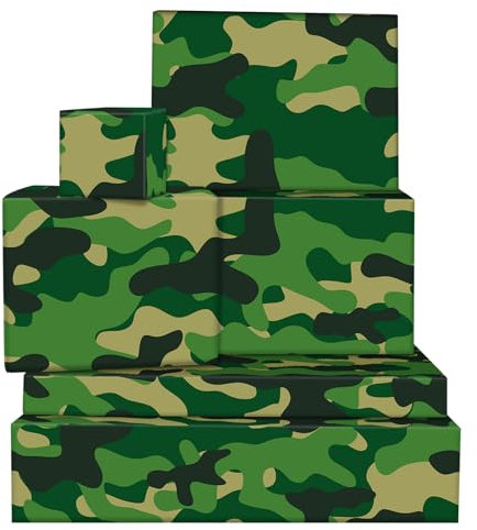 Camo-Geschenkpapier für Männer, Jungen, Kinder, 71,1 x 50,8 cm, Grün, Camouflage-Geschenkpapier für Geburtstag, Camping, Motto-Party, Ruhestand, Jagd, Party, Basteln, 12 Bögen