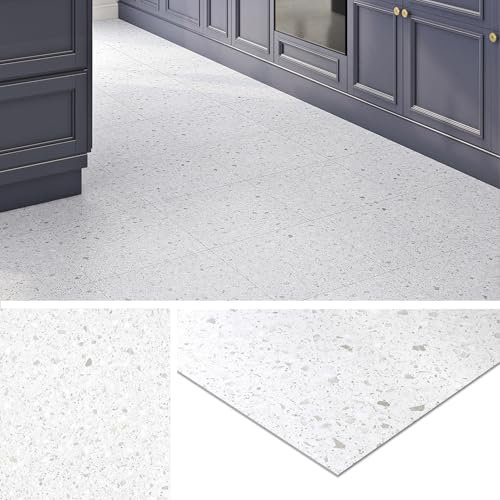 Livelynine Vinyl Flooring Tiles Kitchen Terrazzo Effect 30x30CM Peel and Stick Floor Tiles Bathroom Grey Granite 32 PCS Non Slip Bathroom Flooring Self Adhesive Floor Tile Hallway Living Room