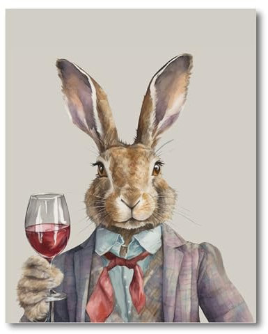 Designed By Lorna Watercolour Red Wine Hare Country Wall Art Print 12x12 Framed (8x10 Unframed Print)