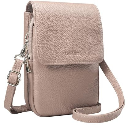 befen Echtleder Handytasche zum Umhängen, RFID-Blockierung Handy Umhängetasche Damen Leder, Handytasche mit Geldbörse zum Umhängen, Crossbody Bag mit Verstellbar Schultergurt, Hellrosa