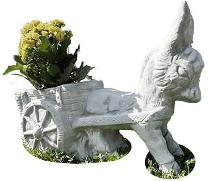 FABRIQ Esel Figur mit Wagen, Blumentopf 3L, Steinfigur, 16 kg, 35 cm - Wetterfest für den Garten, Massive, Frosticher