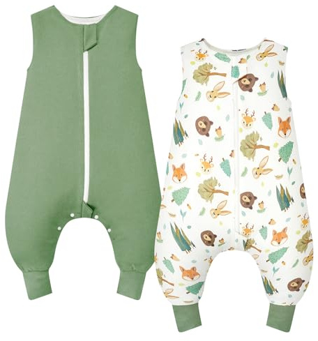 WYTbaby Schlafsack mit Füßen 1.0 Tog 2er Pack Baby Schlafsack 100% Baumwolle Ärmellose Ganzjahres Schlafsack mit Beinen für Jungen Und Mädchen