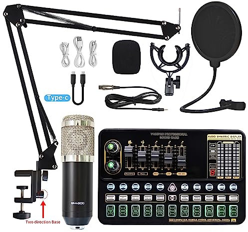 Sound Card Kit Professional Condenser Microphone BM 800 Wireless Bluetooth V10 PRO Sound Card For PC Computer Phone Karaoke Live Singing Gaming Studio Setup For Recording Music (Color : Silve BM800 V