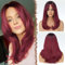 FESHFEN Lang Perücken mit Pony, Damen Perücken Ombre Weinrot Synthetik Haar Natürlicher Look Kunsthaar Haarperücke für Frauen für Tägliche Party Cosplay 45 cm