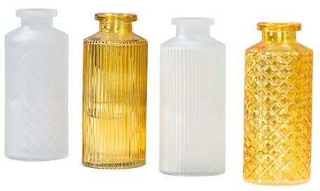 4er Set Vase Gelb H14cm Sonnengelb Glas Blumenvase Tischdeko Frühling Blumendeko Glasvase Dekovase