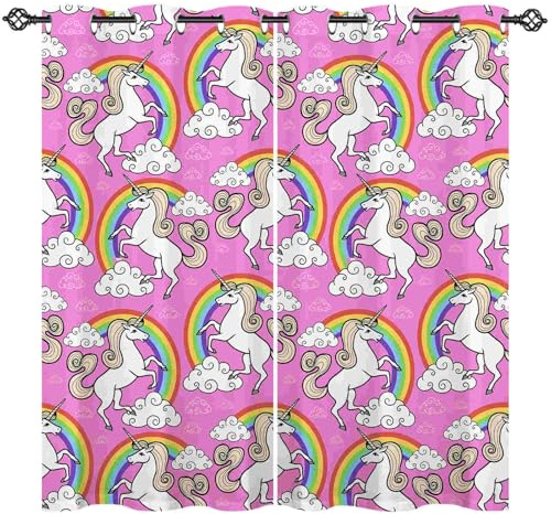 ANHOPE Einhorn Regenbogen Wolke Blickdichte Gardinen mit Ösen Thermo Vorhänge Kinder Mädchen Vorhang Blackout Curtain Wohnzimmer Schlafzimmer Verdunklungsvorhänge 2er Set H 175 x B 140 cm